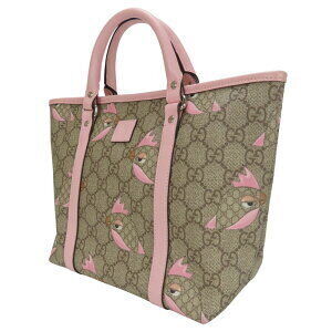 Gucci Handbag Pink Papagallo Beige Motif Brown Leather GG Tan Supreme Canvas